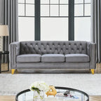 Velvet Sofa for Living Room,Buttons Tufted Square Arm Couch, Modern Couch Upholstered Button and Metal Legs