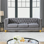Velvet Sofa for Living Room,Buttons Tufted Square Arm Couch, Modern Couch Upholstered Button and Metal Legs