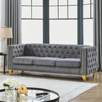 Velvet Sofa for Living Room,Buttons Tufted Square Arm Couch, Modern Couch Upholstered Button and Metal Legs