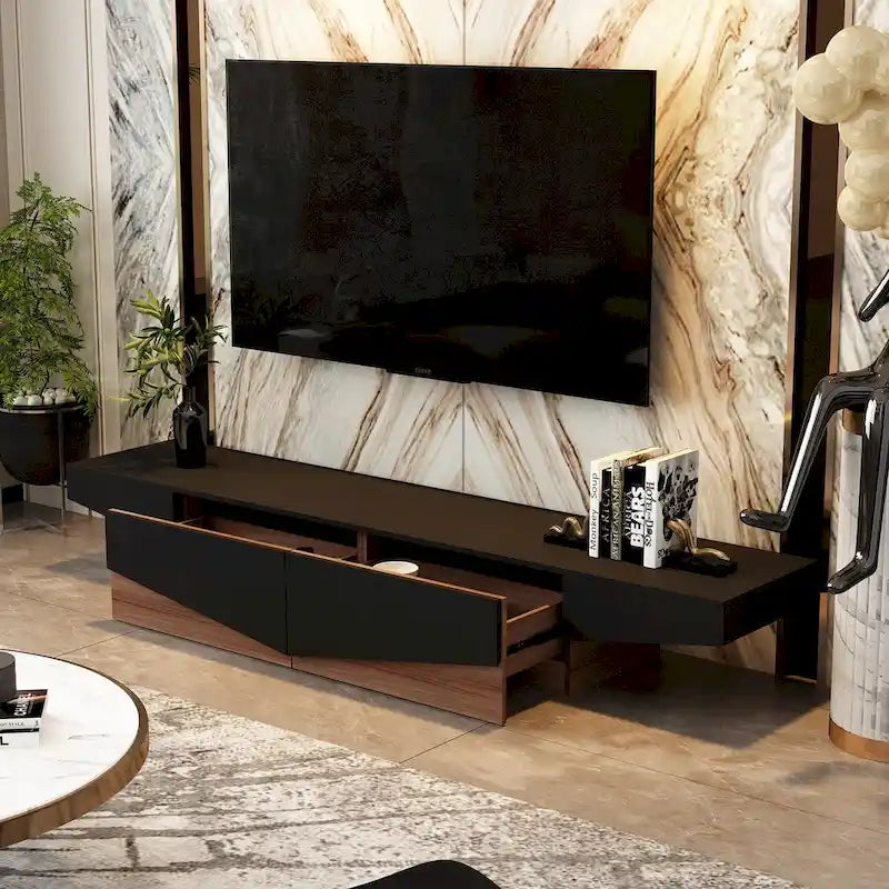 Black&White color scheme TV Cabinet,Entertainment center with 2Drawers - 78.7  W