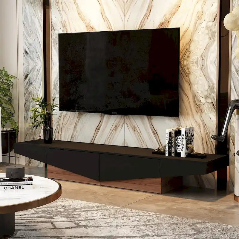 Black&White color scheme TV Cabinet,Entertainment center with 2Drawers - 78.7  W