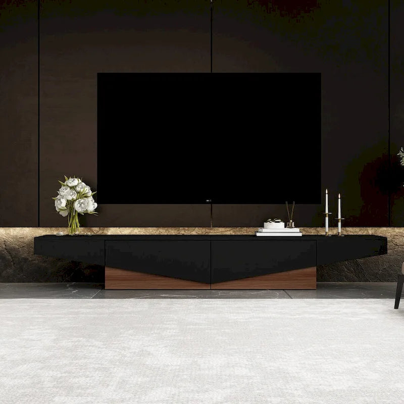 Black&White color scheme TV Cabinet,Entertainment center with 2Drawers - 78.7  W