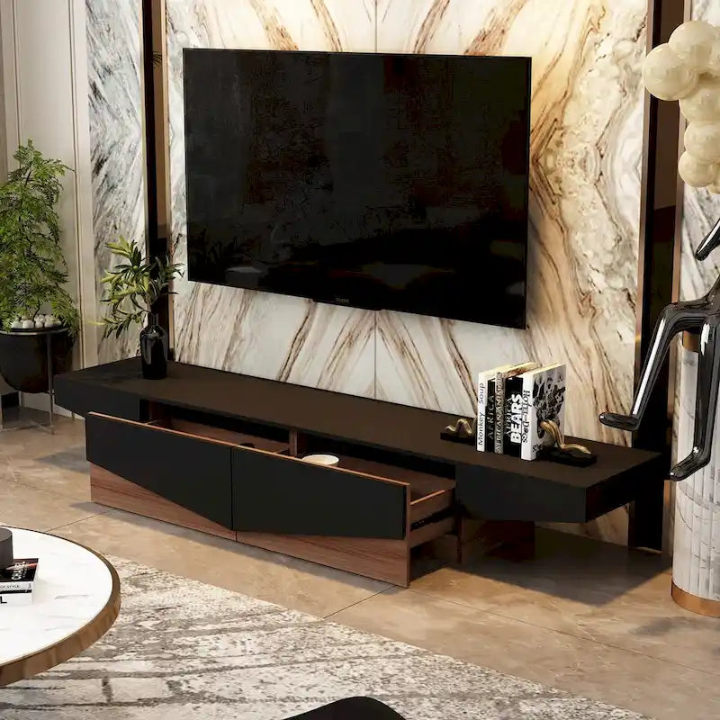 Black&White color scheme TV Cabinet,Entertainment center with 2Drawers - 78.7  W