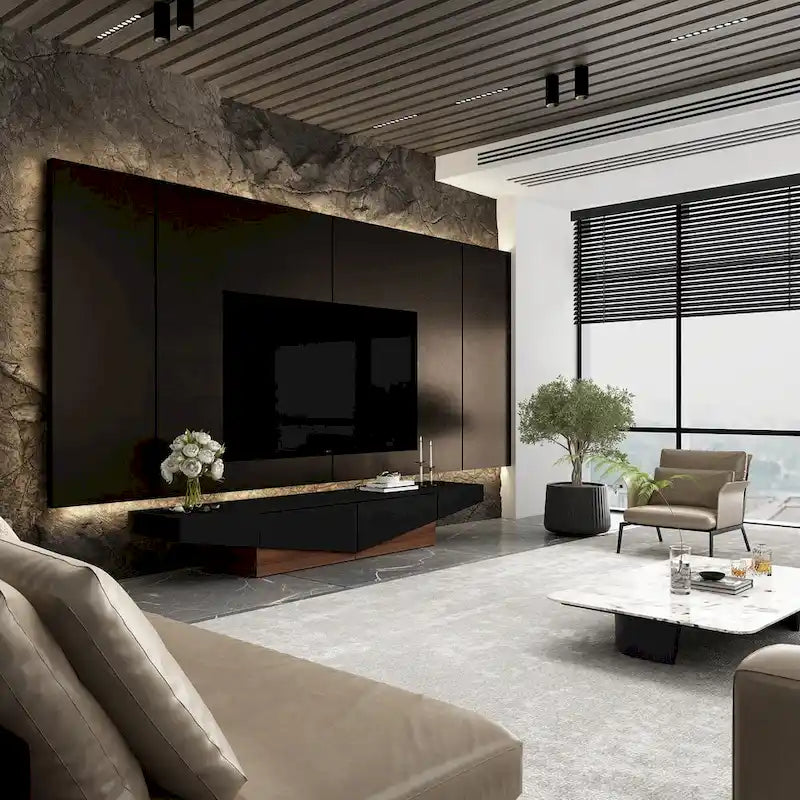 Black&White color scheme TV Cabinet,Entertainment center with 2Drawers - 78.7  W