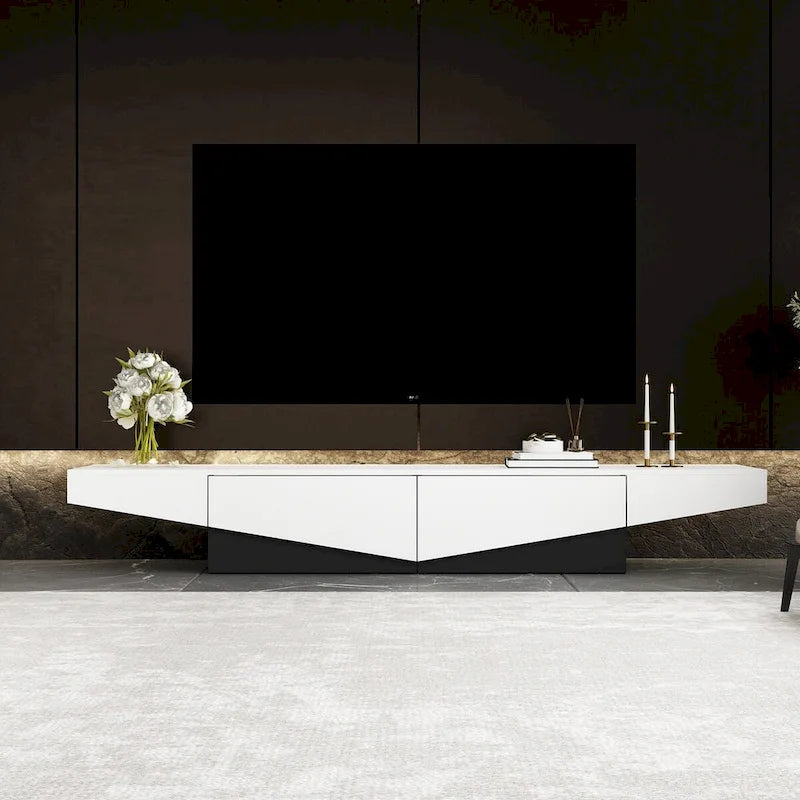 Black&White color scheme TV Cabinet,Entertainment center with 2Drawers - 78.7  W