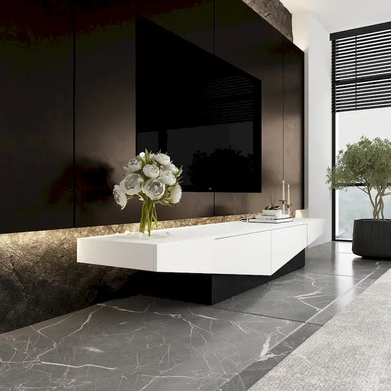 Black&White color scheme TV Cabinet,Entertainment center with 2Drawers - 78.7  W