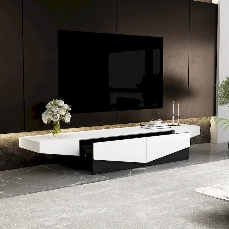 Black&White color scheme TV Cabinet,Entertainment center with 2Drawers - 78.7  W