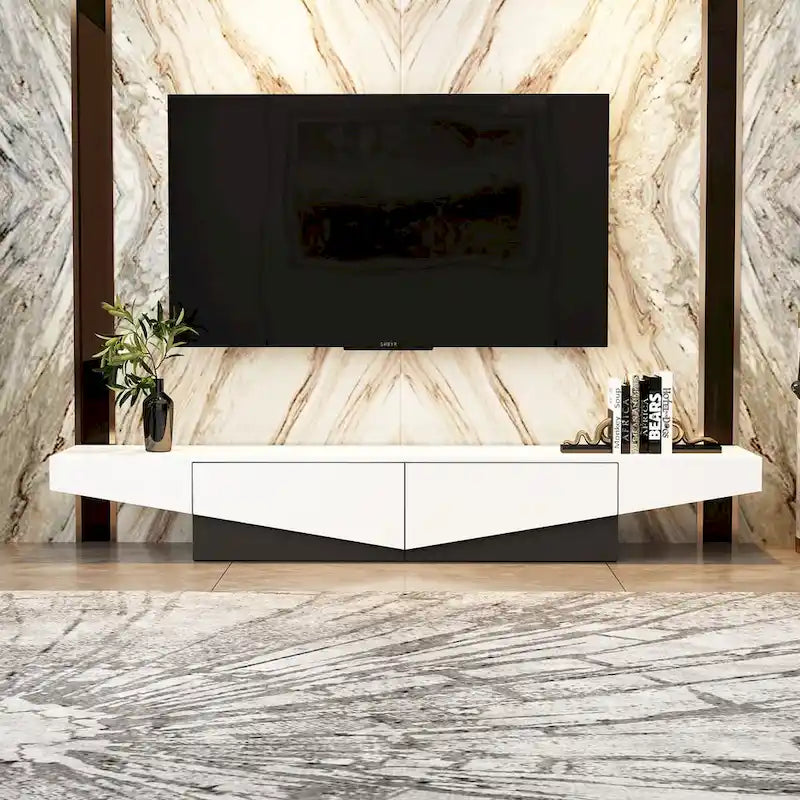 Black&White color scheme TV Cabinet,Entertainment center with 2Drawers - 78.7  W