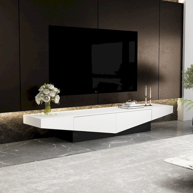 Black&White color scheme TV Cabinet,Entertainment center with 2Drawers - 78.7  W