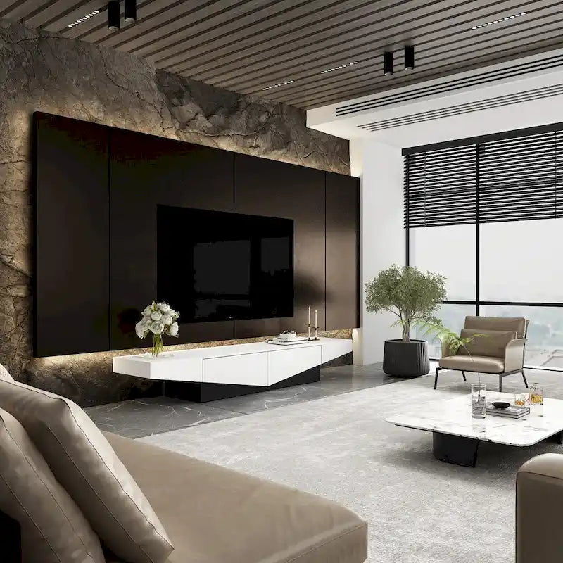 Black&White color scheme TV Cabinet,Entertainment center with 2Drawers - 78.7  W