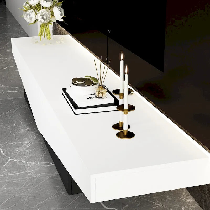 Black&White color scheme TV Cabinet,Entertainment center with 2Drawers - 78.7  W