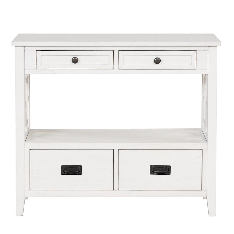 36   Farmhouse Pine Wood Console Table Entry Sofa Table with 4 Drawers & 1 Storage Shelf