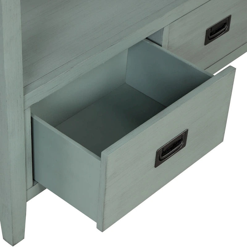 36   Farmhouse Pine Wood Console Table Entry Sofa Table with 4 Drawers & 1 Storage Shelf