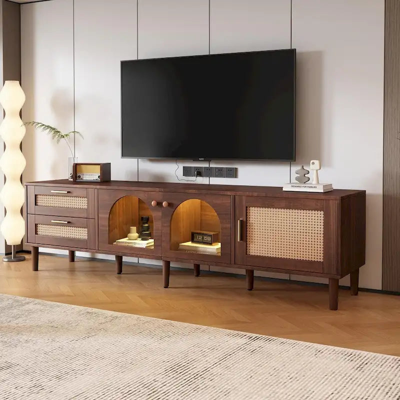 TV Stand with 3 Cabinets & 2 Drawers, Media Console Table for TVs up to 80  , LED Light Entertainment Center, TV cabinet