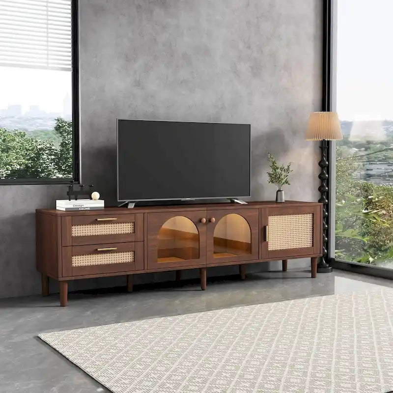 TV Stand with 3 Cabinets & 2 Drawers, Media Console Table for TVs up to 80  , LED Light Entertainment Center, TV cabinet