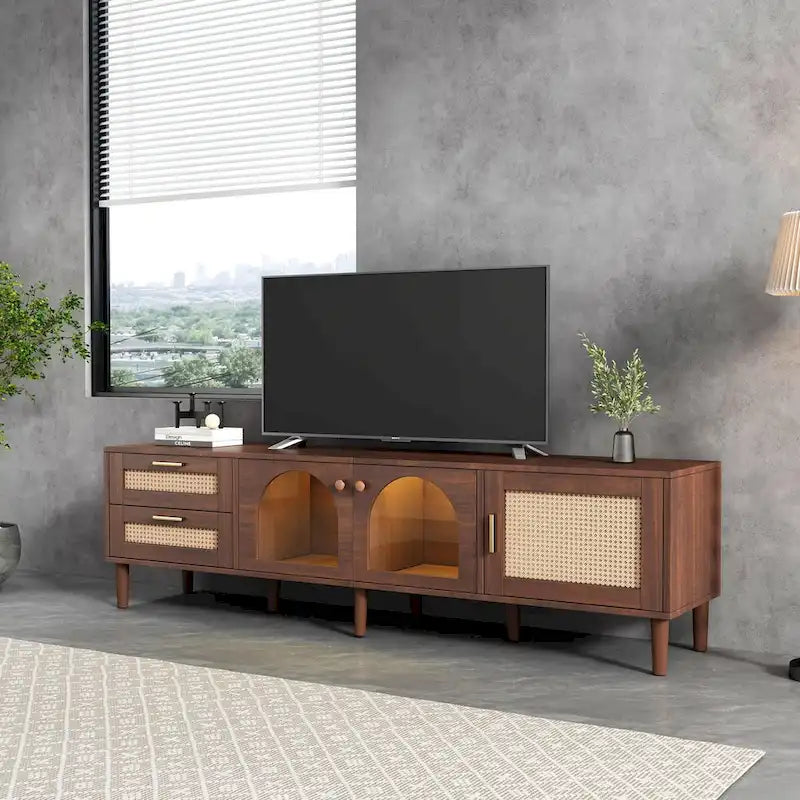 TV Stand with 3 Cabinets & 2 Drawers, Media Console Table for TVs up to 80  , LED Light Entertainment Center, TV cabinet