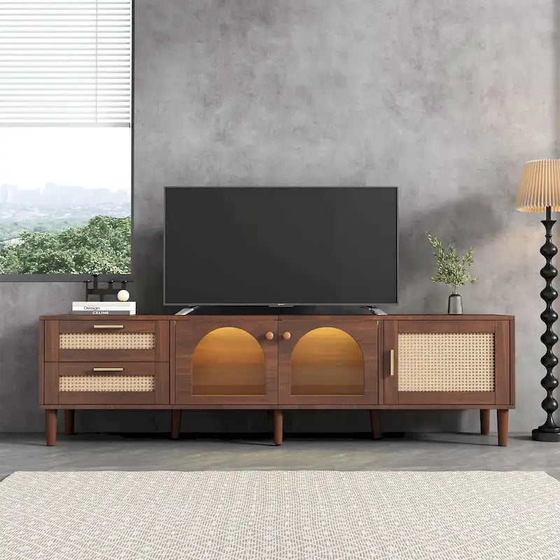 TV Stand with 3 Cabinets & 2 Drawers, Media Console Table for TVs up to 80  , LED Light Entertainment Center, TV cabinet
