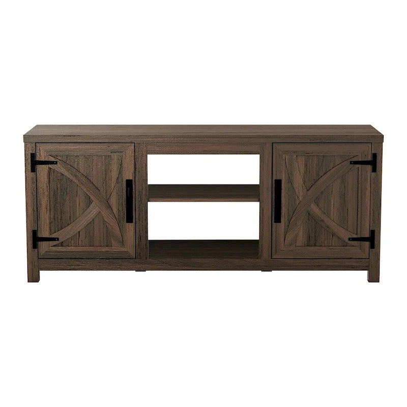 58   Rustic Walnut Barn Door Wood Console TV Stand for TV's up to 65   - 58 inches in width