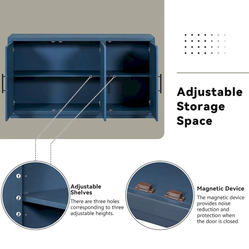3-Door Sideboard with Adjustable Shelves and Black Handles