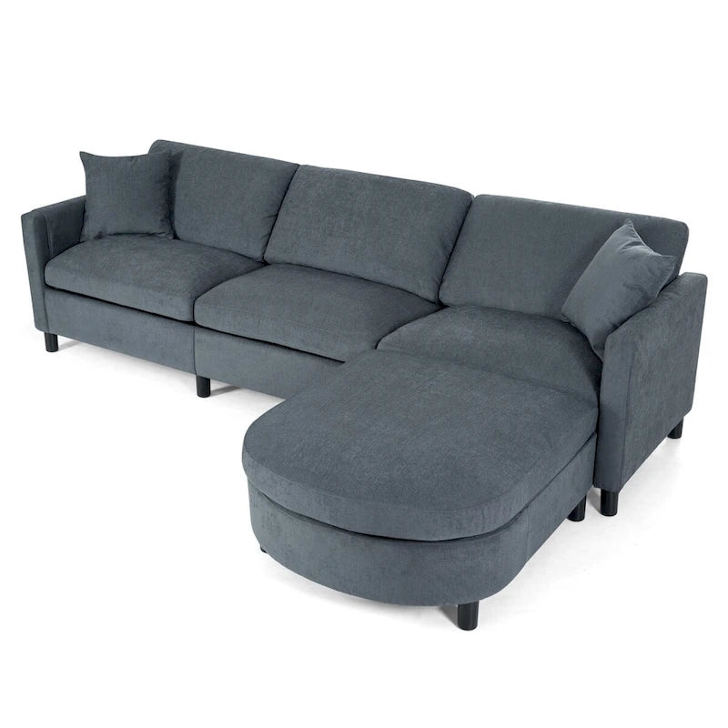 107.87   Sectional Sofa with Ottoman, Removable Cushions and Armrest Pockets,Dark Gray