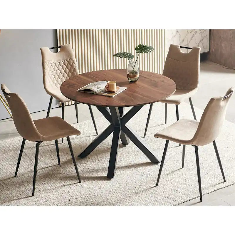 1+4,5 Pieces Dining Set, 42.1   Table Metal Leg Mid-century Dining Table For 4-6 People With Mdf Table Top, Pedestal Dining Table