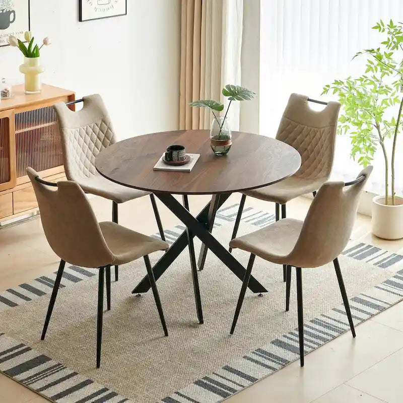 1+4,5 Pieces Dining Set, 42.1   Table Metal Leg Mid-century Dining Table For 4-6 People With Mdf Table Top, Pedestal Dining Table