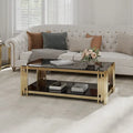 48   Wide Rectangular Coffee Table with Glass Top, Stainless Steel Double-Layer Coffee Table