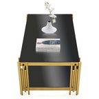 48   Wide Rectangular Coffee Table with Glass Top, Stainless Steel Double-Layer Coffee Table