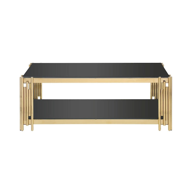 48   Wide Rectangular Coffee Table with Glass Top, Stainless Steel Double-Layer Coffee Table