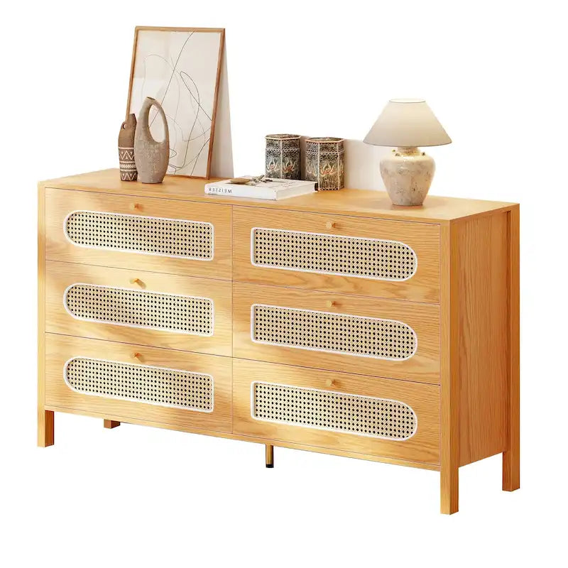 Moasis Rattan 6 Drawer Double Dresser Chest of Drawers Storage Cabinet