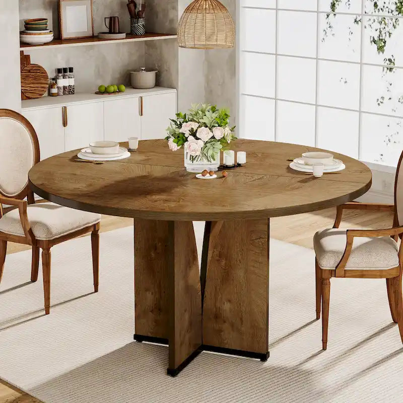 39.4-inch Round Dining Table with Wooden Tabletop for Kitchen Dining Room