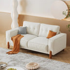 Modern Teddy Fabric Upholstered Sofa w/ Wood Legs and 2 Pillows