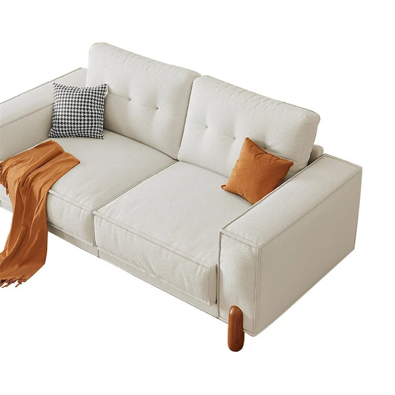 Modern Teddy Fabric Upholstered Sofa w/ Wood Legs and 2 Pillows