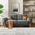 Modern Teddy Fabric Upholstered Sofa w/ Wood Legs and 2 Pillows