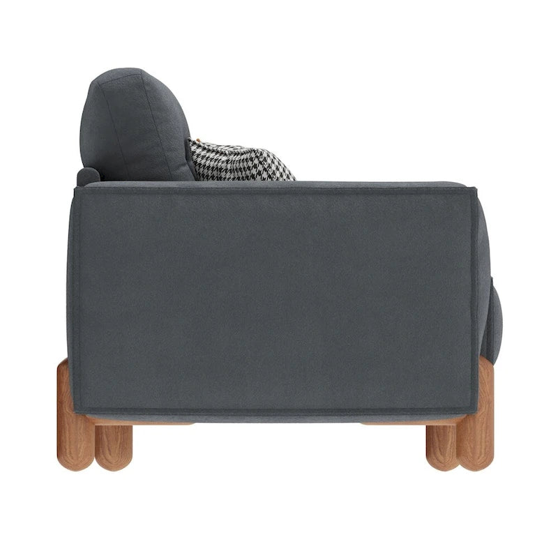 Modern Teddy Fabric Upholstered Sofa w/ Wood Legs and 2 Pillows