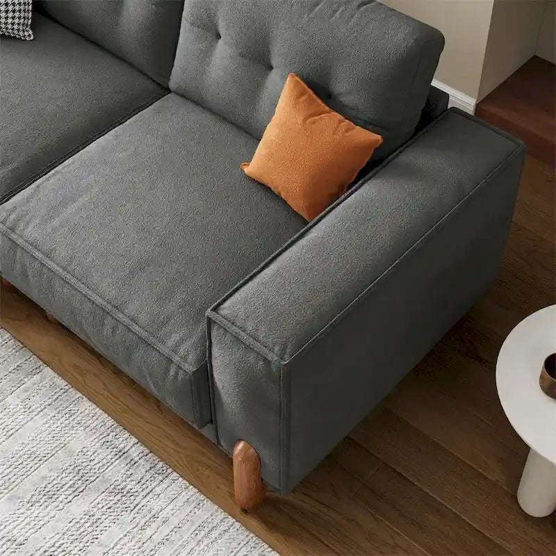 Modern Teddy Fabric Upholstered Sofa w/ Wood Legs and 2 Pillows