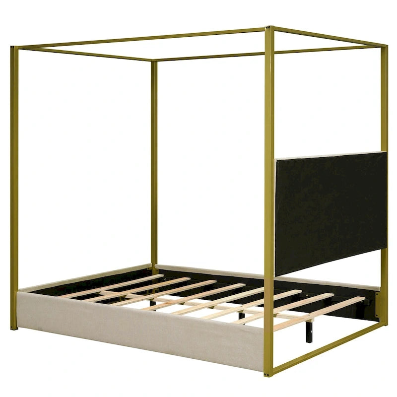 Queen Size Upholstery Canopy Platform Bed with Headboard and Metal Frame