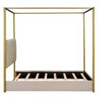 Queen Size Upholstery Canopy Platform Bed with Headboard and Metal Frame