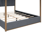 Queen Size Upholstery Canopy Platform Bed with Headboard and Metal Frame