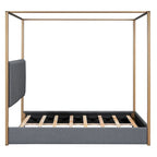 Queen Size Upholstery Canopy Platform Bed with Headboard and Metal Frame