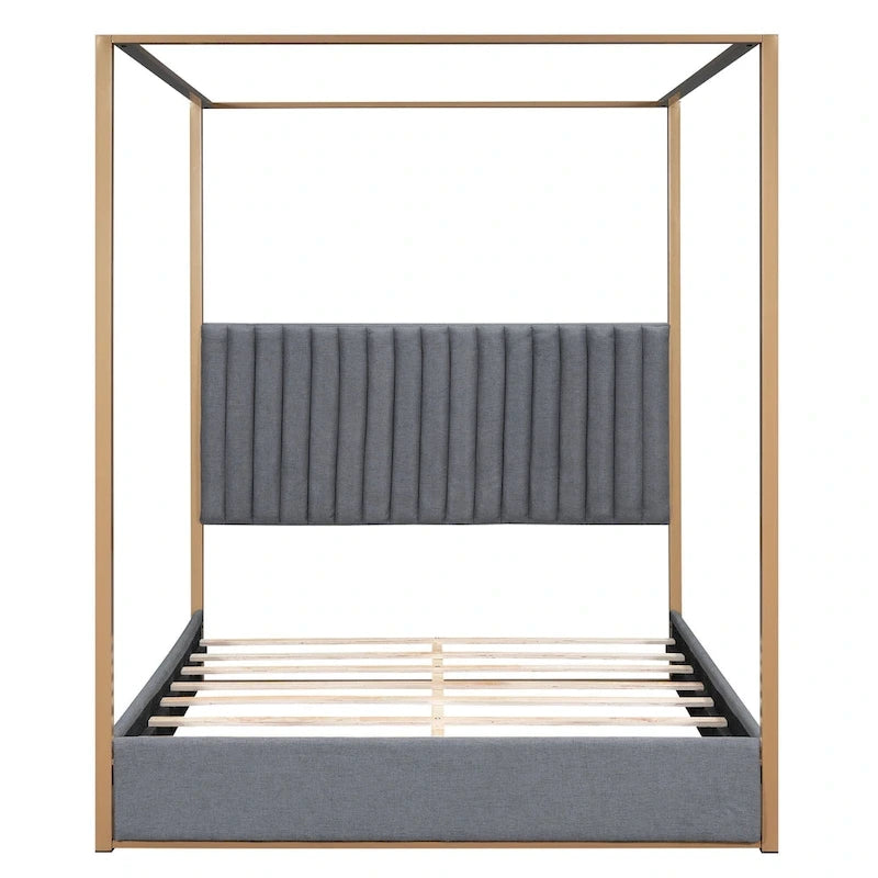 Queen Size Upholstery Canopy Platform Bed with Headboard and Metal Frame