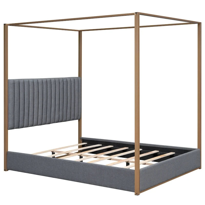 Queen Size Upholstery Canopy Platform Bed with Headboard and Metal Frame