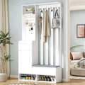 39.3  Wx70.8  H Hall Tree Storage with Cushioned Storage Bench,Multifunctional Hallway Shoe Cabinet,Pegboard,Coat Rack,4 Hooks