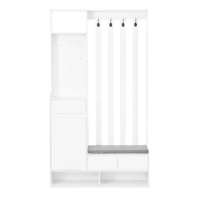 39.3  Wx70.8  H Hall Tree Storage with Cushioned Storage Bench,Multifunctional Hallway Shoe Cabinet,Pegboard,Coat Rack,4 Hooks