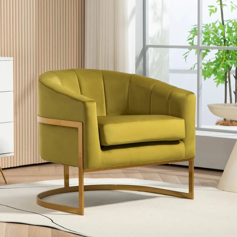 Modern Velvet Gold Accent Armchair