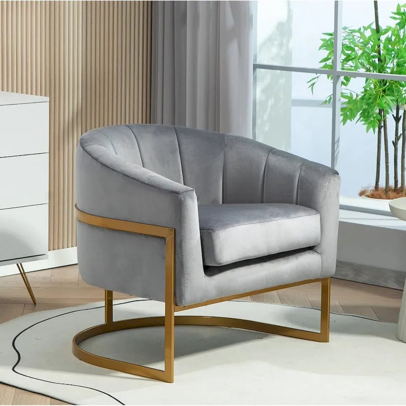 Modern Velvet Gold Accent Armchair
