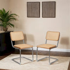 Dining Chairs,Velvet Rattan Side Accent Chairs with Chrome Legs,2 PCS