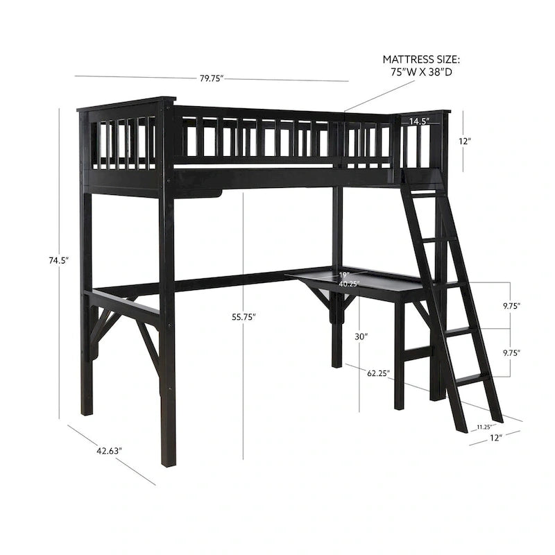 Levi Wooden Twin Study Loft Bed